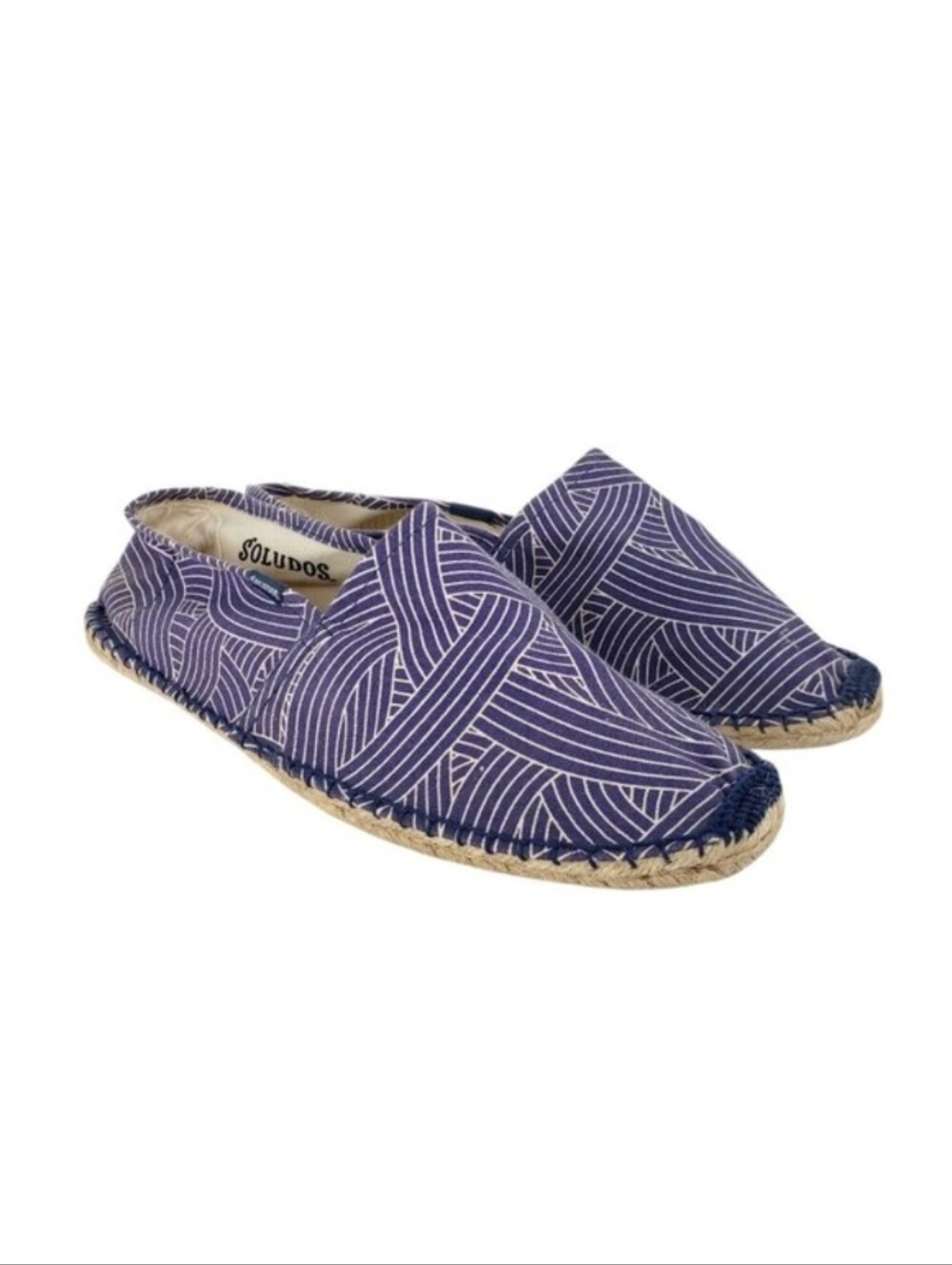 Soludos Dali Espadrille Navy Blue Curved Lines Canvas Shoe 45 US Mens 11-11.5